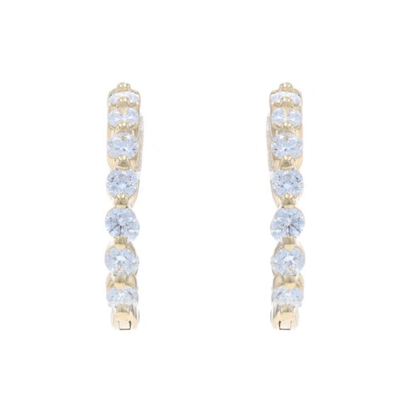 Yellow Gold Diamond Inside-Out Hoop Earrings 14k Round Brilliant 1.17ctw Pierced - Picture 2 of 5